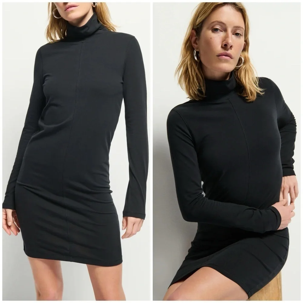 New Nation LTD Astrid Turtleneck Dress in Jet Black Sweater Dress Stretchy Sz S